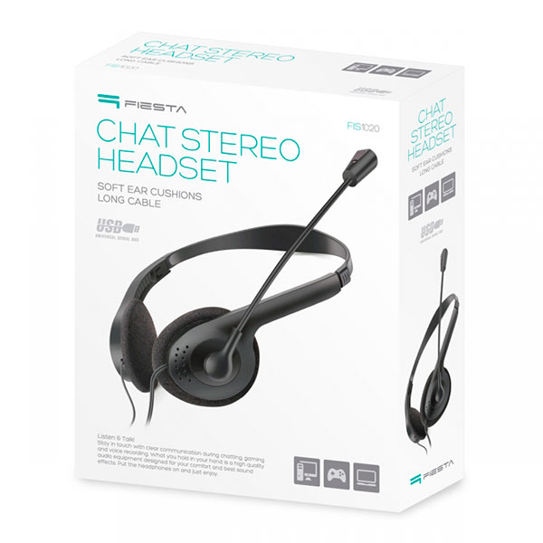 Fiesta FIS1020 USB Headset with Microphone, Black, FIS1020