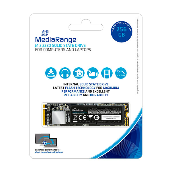 MediaRange M.2 2280 SSD, NVMe PCIe, 256GB, black , MR1031
