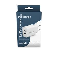 MediaRange zidni adapter za brzo punjenje, 12W (EU-utikač), 2x USB-A, bijeli, MRMA114