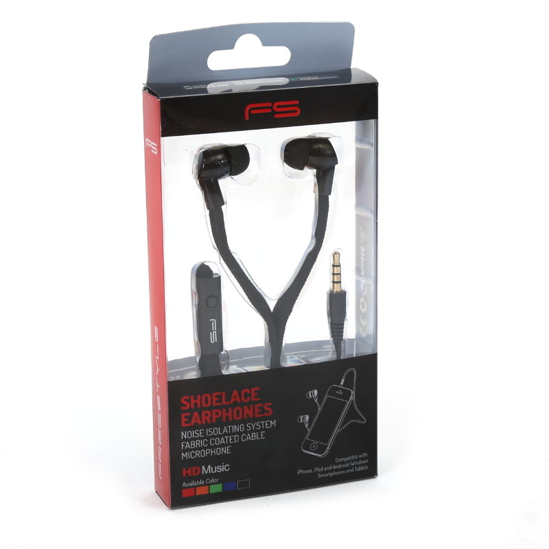 PLATINET SHOELACE IN-EAR EARPHONES + MIC SPORT BLACK , FH2112B