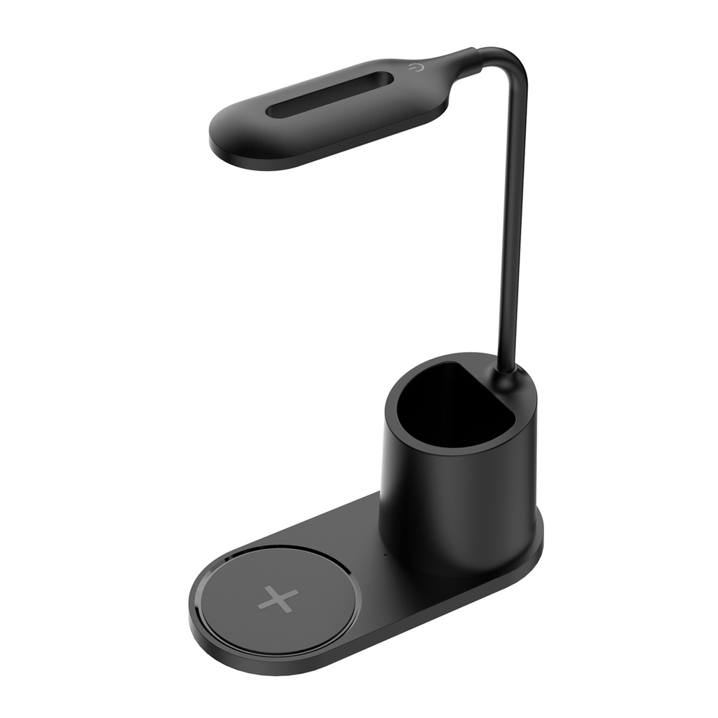 Platinet stolna LED svjetiljka 3W moderna (s bežičnim punjačem za mobitel 5W i držačem za olovke), crna, PDL1930B
