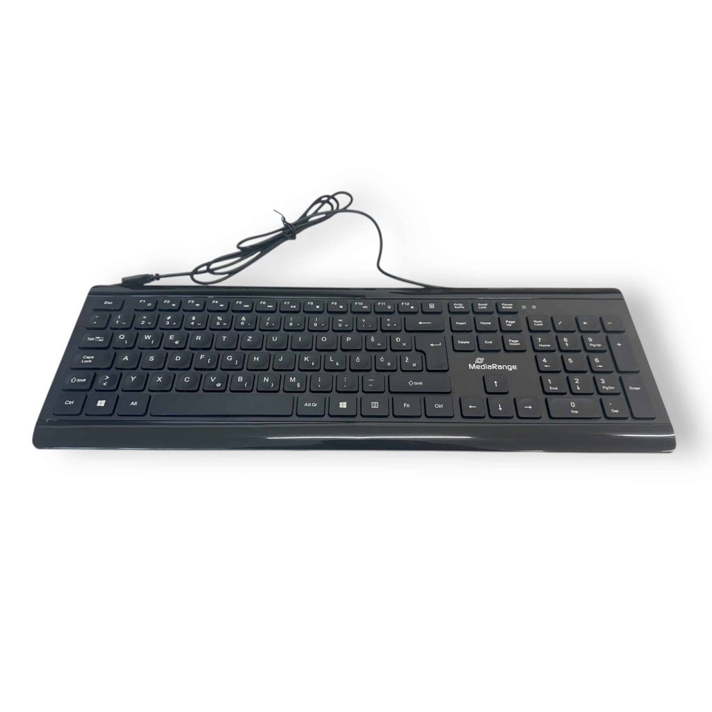 Tipkovnica MediaRange USB, žičana, tanka, crna, HR znakovi, MROS101-HRSI