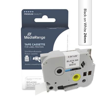 MediaRange Label Tape Cartridge, Replacing Brother TZ-241/TZe-241, 18mm, 8m, Laminated and Permanent Adhesive, Black on White