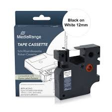 MediaRange Plastic tape cassette, for label printers using Dymo D1/45013/S0720530, permanent adhesive, 12mm, 7m, laminated, black on white