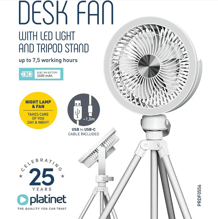 Platinet Ventilator Stolni/Punjivi/Mobilni s LED svjetlom , PRDF0556