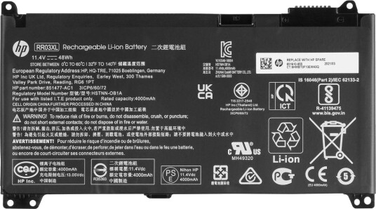 HP ASSY-BATT 3C 48WH 4.21AH LI RR03048XL-PR, 851610-855