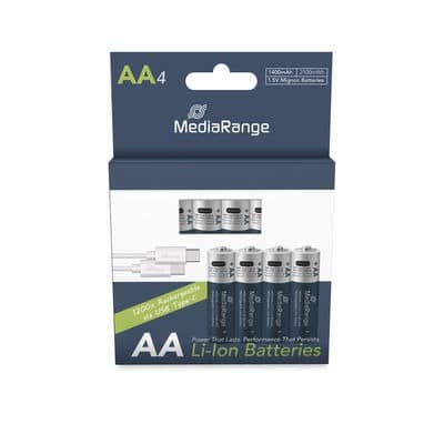 [15MRBAT161] MediaRange Baterije punjive AA, USB-C Li-Ion 1.5V I 1400mAh, 4-Pack, MRBAT161