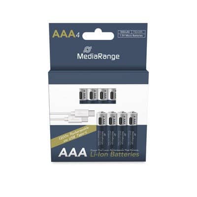 [15MRBAT160] MediaRange Baterije punjive AAA, USB-C Li-Ion 1.5V I 500mAh, 4-Pack, MRBAT160