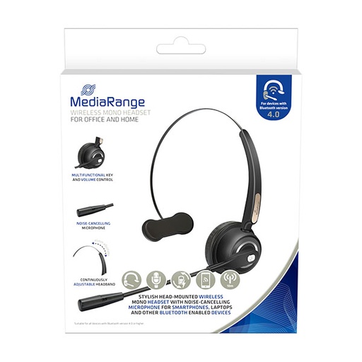 [65CR8072] MediaRange Bluetooth slušalica s mikrofonom naglavna,crna , MROS305