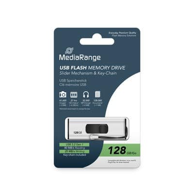 [81L00111] MediaRange USB 3.0 USB STICK s kliznim mehanizmom i uzicom za privjesak, Silver/Black, 128GB , MR918