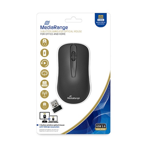 [93000005] MediaRange MIŠ BEŽIČNI S 3 TIPKE, OPTIČKI, CRNI, MROS209