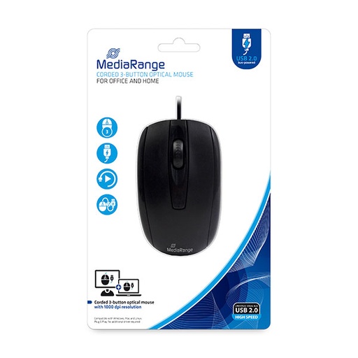 [81000040] MediaRange Miš ŽIČANI s 3 TIPKE, Optički, crni , MROS211