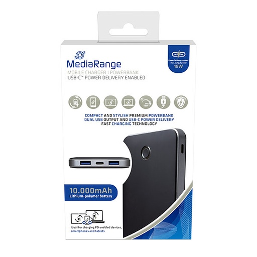[15MR753] MediaRange Mobilni punjač I Powerbank, 10.000mAh, Li-Po cell, s tehnologijom brzog punjenja USB-C™ , MR753