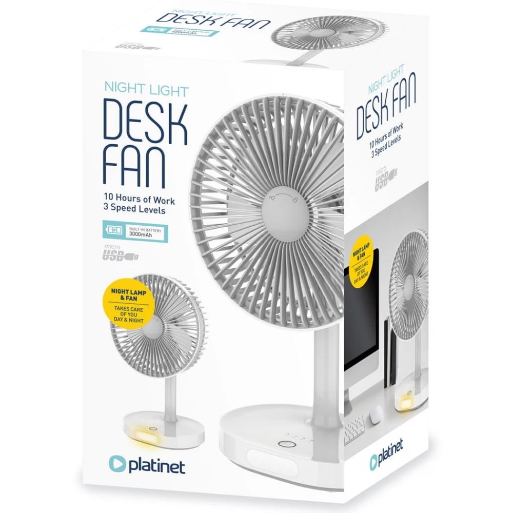 [81NB1001] Platinet Ventilator Stolni/Punjivi/Mobilni s  LED svjetlom , PRDF0326