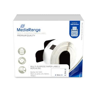 [MRBDK11201] MediaRange Multi-purpose paper labels, for label printers using Brother DK-11201, 29x90mm, 400 pcs, black on white