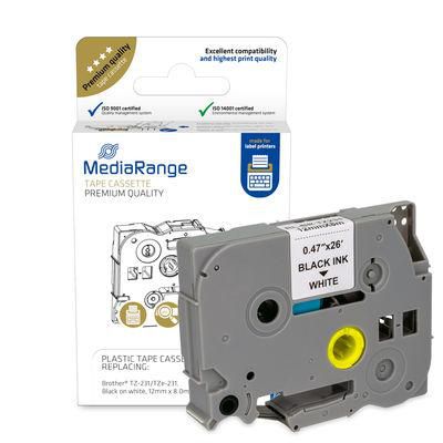 [MRBTZ231] MediaRange Label Tape Cartridge, Replacing Brother TZ-231/TZe-231, 12mm, 8m, Laminated and Permanent Adhesive, Black on White