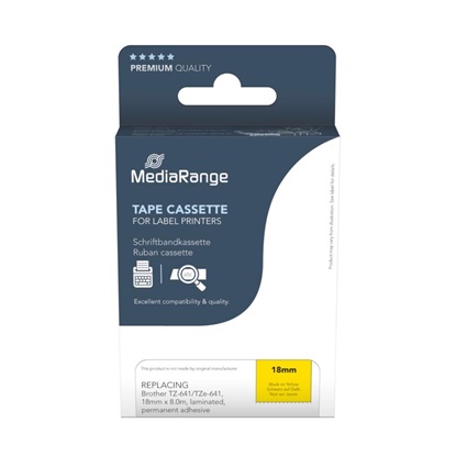 [MRBTZ641] MediaRange Label Tape Cartridge, Replacing Brother TZ-641/TZe-641, 18mm, 8m, Laminated and Permanent Adhesive, Black on Yellow