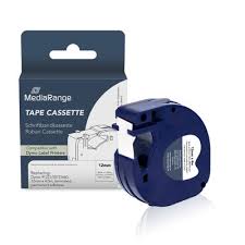 [MRDY91221] MediaRange Plastic tape cassette, for label printers using Dymo 91221/S0721660, permanent adhesive, 12mm, 4m, laminated, black on white