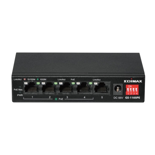 [GS-1105PE] Edimax Long Range 5-Port Gigabit  Switch with 4-Port PoE+, GS-1105PE