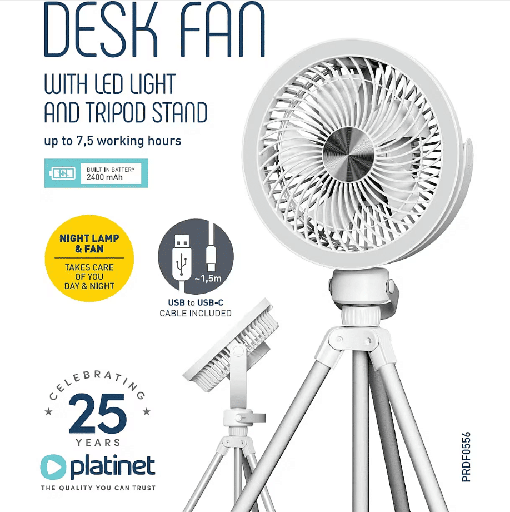 [PRDF0556] Platinet Ventilator Stolni/Punjivi/Mobilni s LED svjetlom , PRDF0556